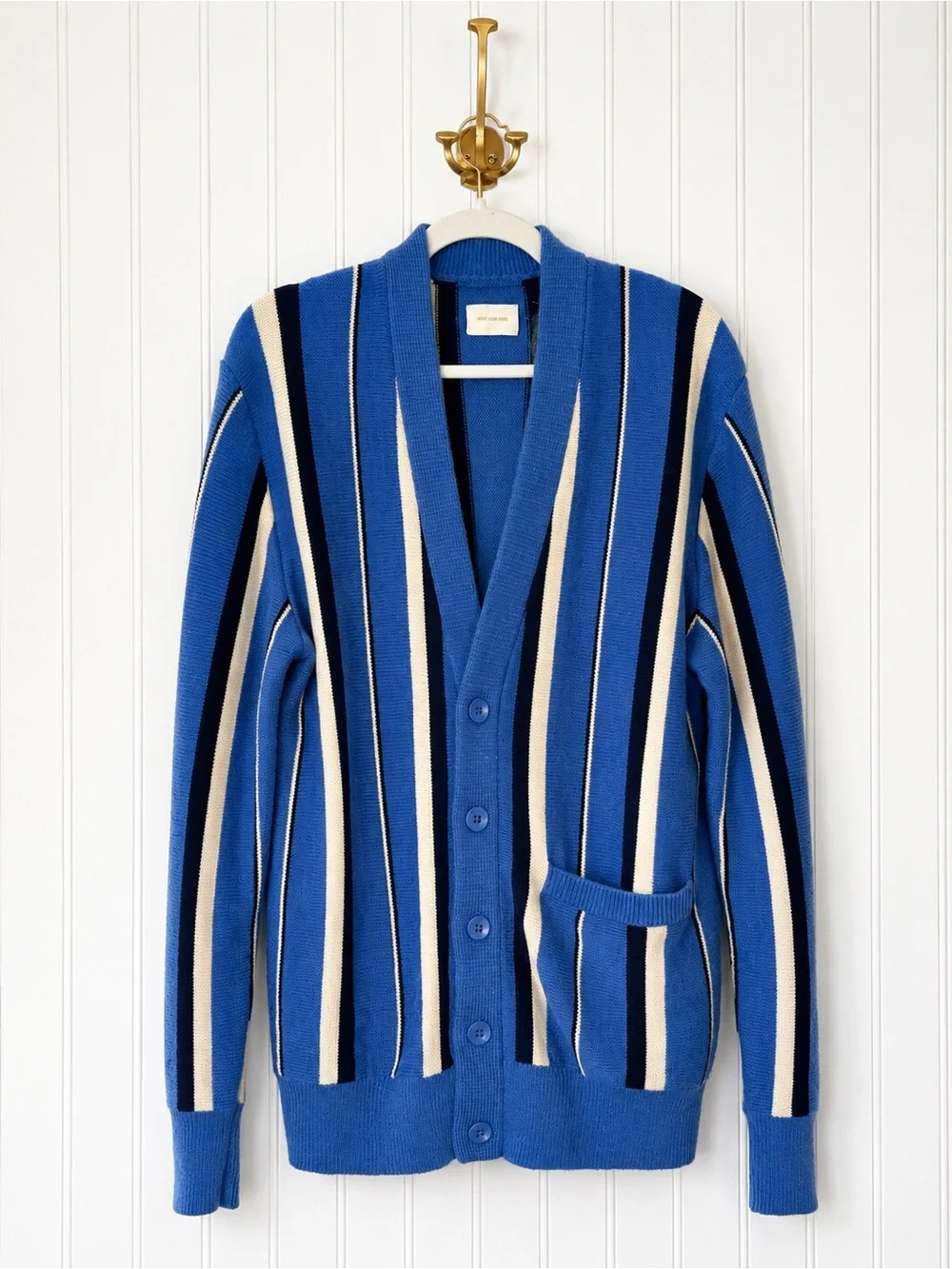 Aimé Leon Dore Striped Cardigan L Blue Cream Navy Wool Mohair Cotton Blend ALD